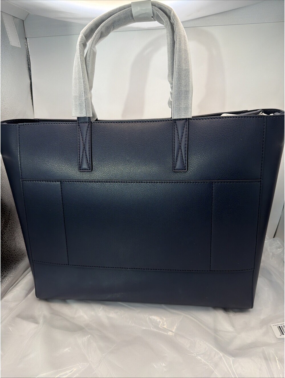 CALPAK Haven 15” Laptop Tote Bag Navy Faux Leather Work Travel Office Purse - Picture 7 of 9